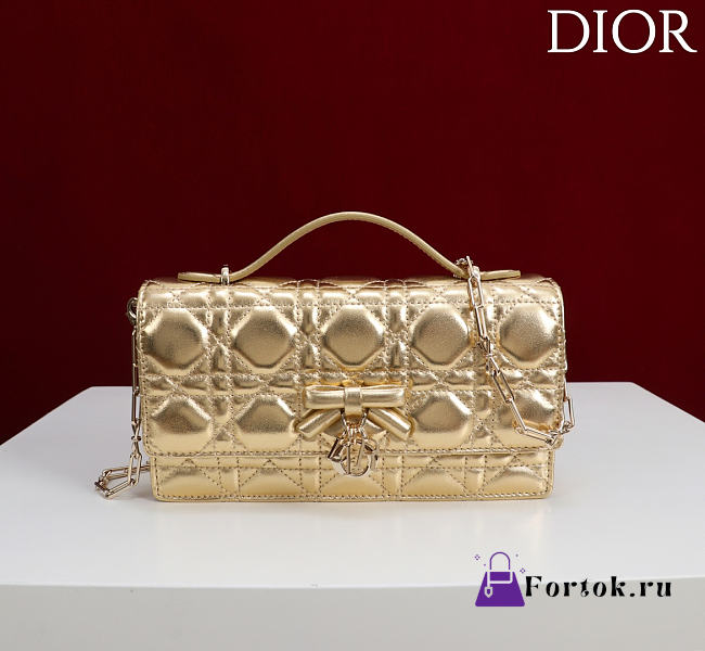Fortok Dior My Dior Mini Bag Metallic Gold Leather 21cm*11.5*4cm - 1