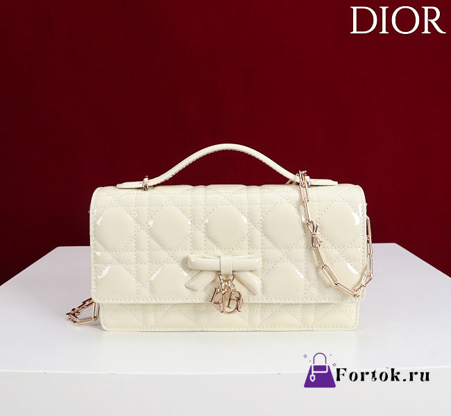Fortok Dior My Dior Mini Bag Butter Yellow Patent Leather 21cm*11.5*4cm - 1