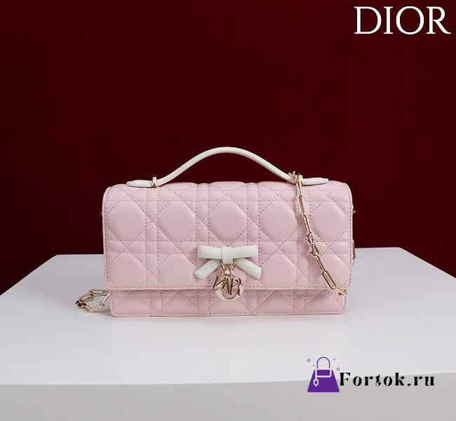 Fortok Dior My Dior Mini Bag Pink Cannage With White Bow 21cm*11.5*4cm - 1