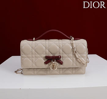 Fortok Dior My Dior Mini Bag Beige Cannage With Burgundy Bow 21cm*11.5*4cm