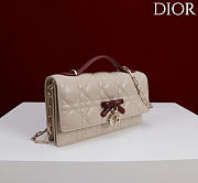Fortok Dior My Dior Mini Bag Beige Cannage With Burgundy Bow 21cm*11.5*4cm - 4