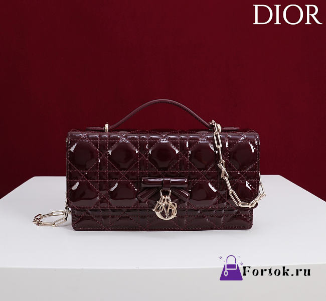 Fortok Dior My Dior Mini Bag Deep Cherry Red Patent 21cm*11.5*4cm - 1
