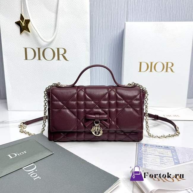 Fortok Dior My Tender Dior Top Handle Mini Bag Hermitage Red Macrocannage Lambskin 21 x 11.5 x 7cm - 1