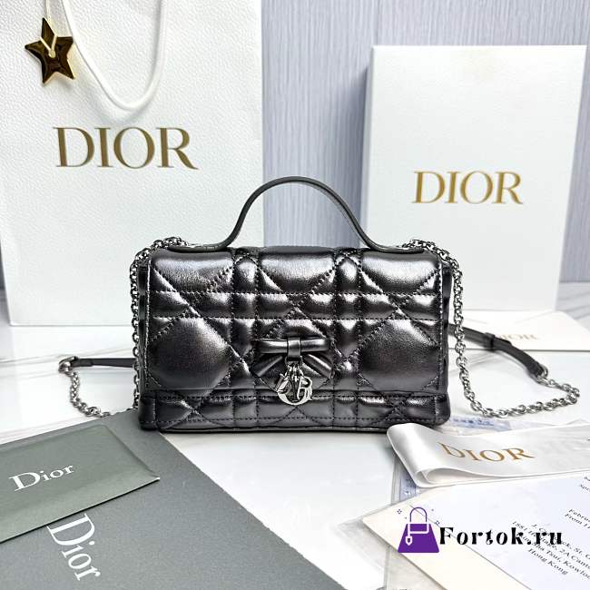 Fortok Dior My Tender Dior Top Handle Mini Bag Metallic Black 21 x 11.5 x 7cm - 1