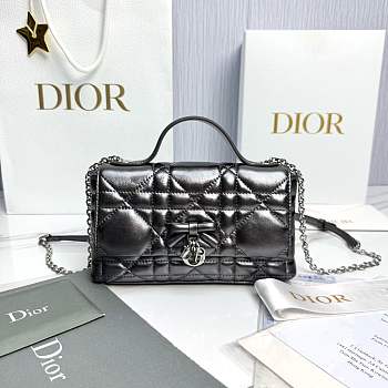 Fortok Dior My Tender Dior Top Handle Mini Bag Metallic Black 21 x 11.5 x 7cm