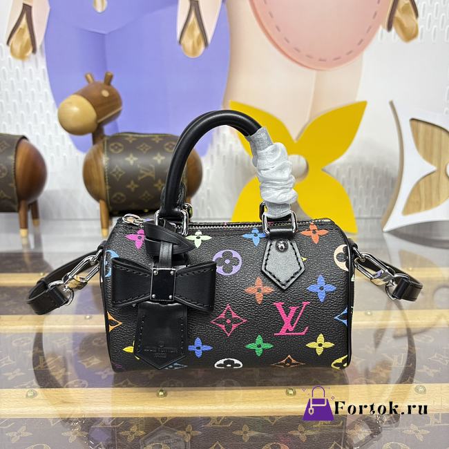 Fortok Louis Vuitton x Takashi Murakami Nano Speedy Handbag Black Monogram Multicolore Canvas 16*10*7.5cm  - 1