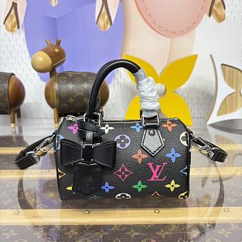 Fortok Louis Vuitton x Takashi Murakami Nano Speedy Handbag Black Monogram Multicolore Canvas 16*10*7.5cm 