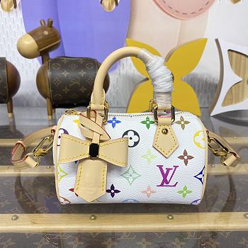 Fortok Louis Vuitton x Takashi Murakami Nano Speedy Handbag White Monogram Multicolore Canvas 16*10*7.5cm