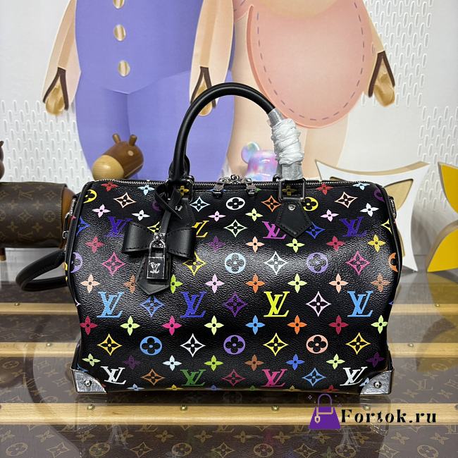 Fortok Louis Vuitton x Takashi Murakami Speedy Soft 30 Handbag Black Monogram Multicolore Canvas 30*17*21cm - 1