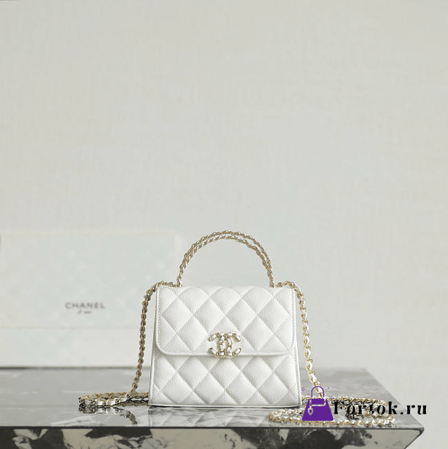 Fortok Chanel Clutch Chain Flap Bag AP3237 White Caviar 11.5x14.5x5.5cm  - 1