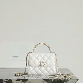 Fortok Chanel Clutch Chain Flap Bag AP3237 White Caviar 11.5x14.5x5.5cm 