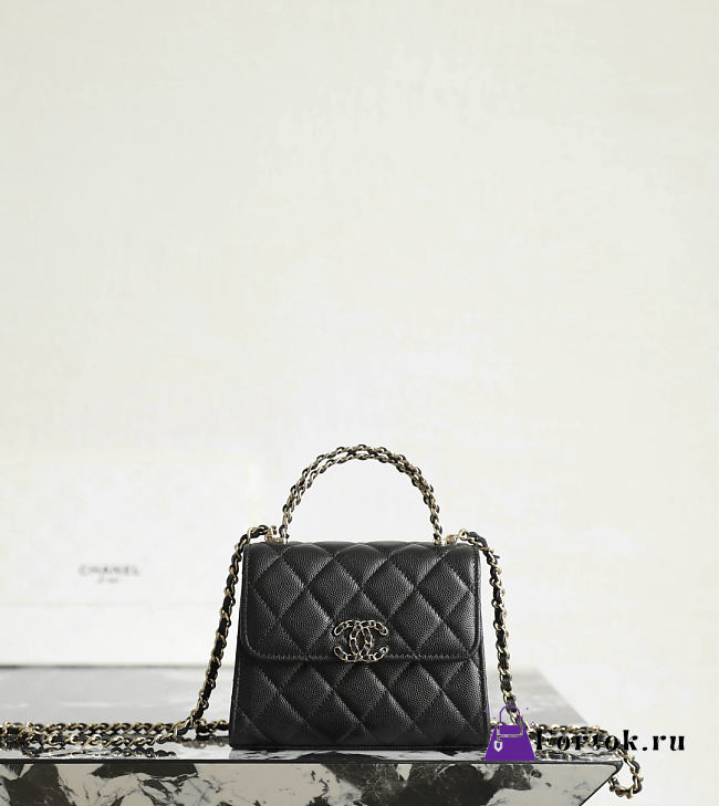 Fortok Chanel Clutch Chain Flap Bag AP3237 Black Caviar 11.5x14.5x5.5cm - 1