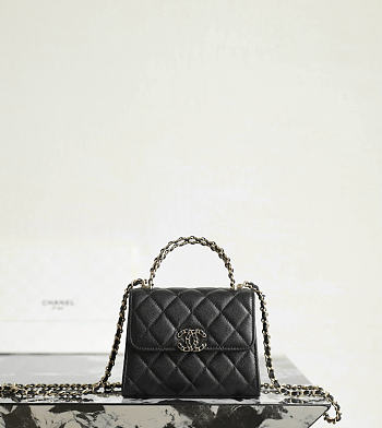Fortok Chanel Clutch Chain Flap Bag AP3237 Black Caviar 11.5x14.5x5.5cm