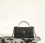 Fortok Chanel Long Clutch Chain Flap Bag Top Handle Black Caviar 10x18.5x4.5cm - 1