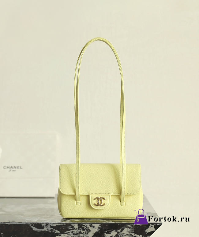 Fortok Chanel Shiny Caviar Mini Preppy Coco Shoulder Bag Yellow 11.5×17x5cm - 1