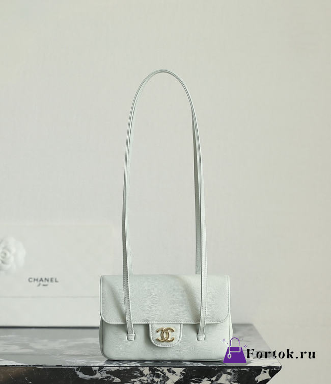 Fortok Chanel Shiny Caviar Mini Preppy Coco Shoulder Bag White 11.5×17x5cm - 1