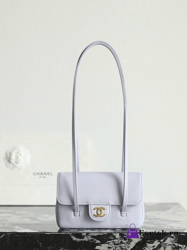 Fortok Chanel Shiny Caviar Mini Preppy Coco Shoulder Bag Purple 11.5×17x5cm - 1