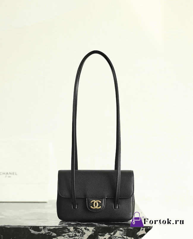 Fortok Chanel Shiny Caviar Mini Preppy Coco Shoulder Bag Black 11.5×17x5cm - 1