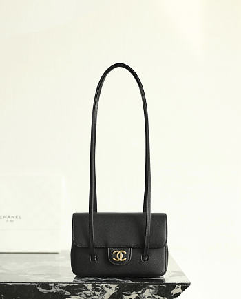 Fortok Chanel Shiny Caviar Mini Preppy Coco Shoulder Bag Black 11.5×17x5cm