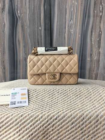 Fortok Chanel Mini Classic Flap Bag Caviar Leather Milk Tea 20cm