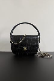 Fortok Chanel Crocodile Embossed Calfskin Top Handle Bag Black 20-15-5.5cm  - 1