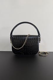 Fortok Chanel Crocodile Embossed Calfskin Top Handle Bag Black 20-15-5.5cm  - 2