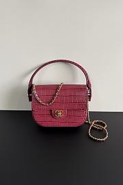 Fortok Chanel Crocodile Embossed Calfskin Top Handle Bag Burgundy 20-15-5.5cm  - 1