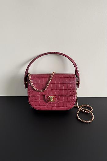 Fortok Chanel Crocodile Embossed Calfskin Top Handle Bag Burgundy 20-15-5.5cm 