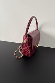 Fortok Chanel Crocodile Embossed Calfskin Top Handle Bag Burgundy 20-15-5.5cm  - 5