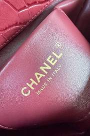 Fortok Chanel Crocodile Embossed Calfskin Top Handle Bag Burgundy 20-15-5.5cm  - 4