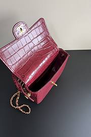 Fortok Chanel Crocodile Embossed Calfskin Top Handle Bag Burgundy 20-15-5.5cm  - 3