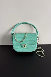 Fortok Chanel Crocodile Embossed Calfskin Top Handle Bag Tiffany Blue 20-15-5.5cm  - 1