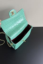 Fortok Chanel Crocodile Embossed Calfskin Top Handle Bag Tiffany Blue 20-15-5.5cm  - 5