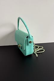 Fortok Chanel Crocodile Embossed Calfskin Top Handle Bag Tiffany Blue 20-15-5.5cm  - 4