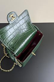Fortok Chanel Crocodile Embossed Calfskin Top Handle Bag Green 20-15-5.5cm  - 5