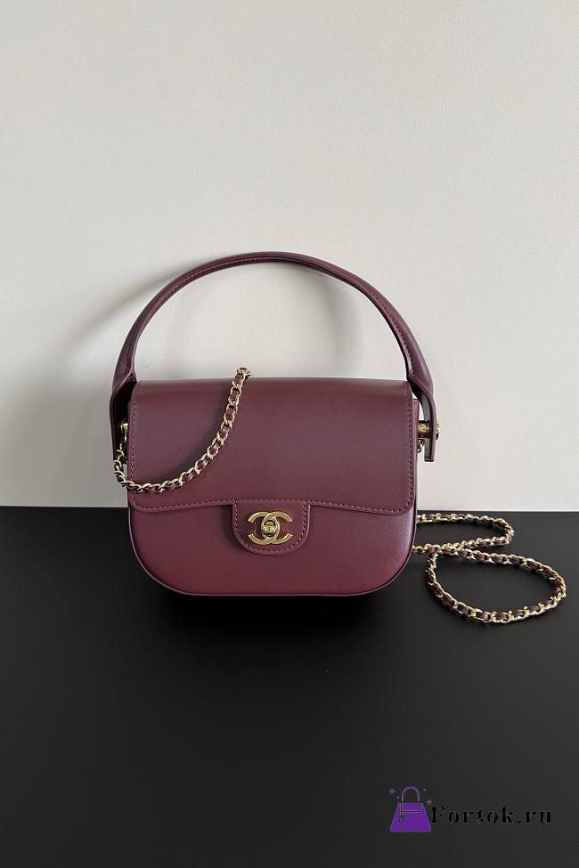 Fortok Chanel Top Handle Bag Burgundy 20-15-5.5cm  - 1