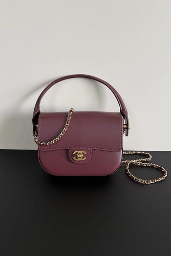 Fortok Chanel Top Handle Bag Burgundy 20-15-5.5cm 