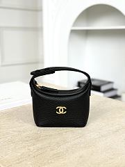 Fortok Chanel Micro Top Handle Round Hobo Pouch in Black Grained Calfskin 11*11*4cm - 1