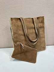 Fortok Prada Large Suede and Crochet Tote Bag Brown 35x38x5cm - 1