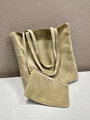 Fortok Prada Large Suede and Crochet Tote Bag Beige 35x38x5cm - 1