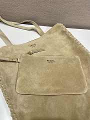 Fortok Prada Large Suede and Crochet Tote Bag Beige 35x38x5cm - 2