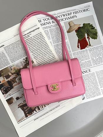 Fortok Chanel Preppy Coco Bowling Small Bag Pink 14×22x7cm