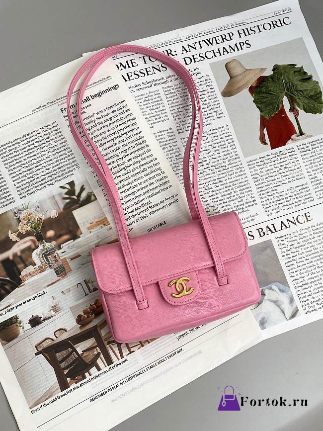 Fortok Chanel Preppy Coco Bowling Bag Pink 11.5×17x5cm - 1