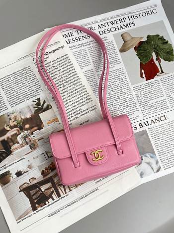 Fortok Chanel Preppy Coco Bowling Bag Pink 11.5×17x5cm