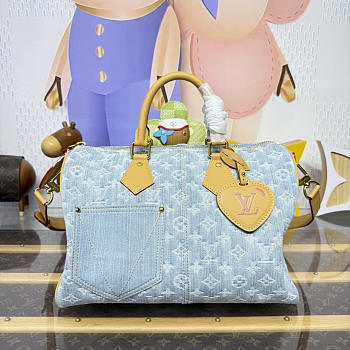 Fortok Louis Vuitton Speedy Soft 30 Monogram Denim Canvas 34*19*22cm