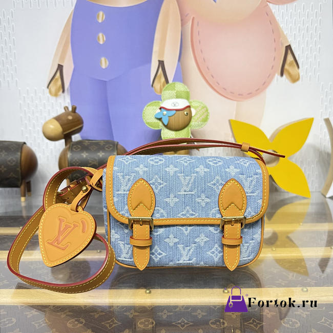 Fortok Louis Vuitton Satchel Mini Crossbody Bag Denim 19.5*6*15cm - 1