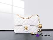Fortok Chanel Mini Flap Bag With Gold Ball Charm White 18×13×7cm - 2