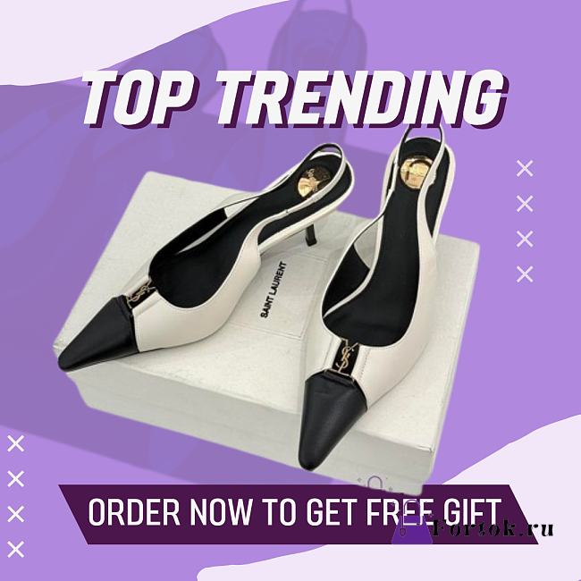Fortok Saint Laurent BABYLONE BRETEUIL Slingback Pumps Black And White 7.5cm/9cm - 1