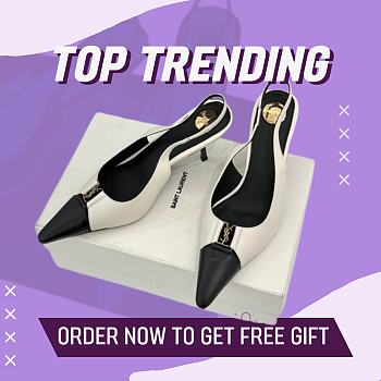 Fortok Saint Laurent BABYLONE BRETEUIL Slingback Pumps Black And White 7.5cm/9cm