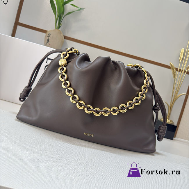 Fortok Loewe Flamenco Clutch Large Nappa Calfskin Chocolate 41*9*26cm - 1